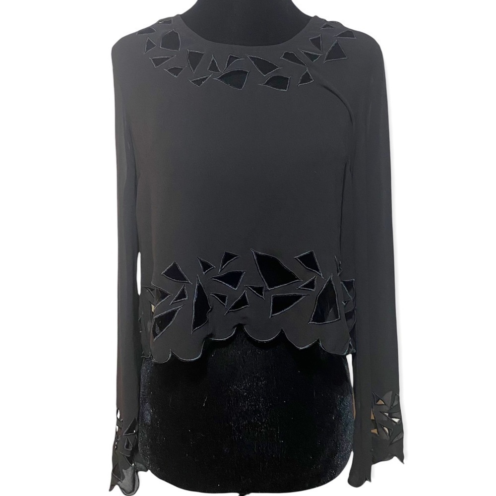 L’Amour Nanette Lepore Black Long Sleeve Blouse with Cut-Outs
